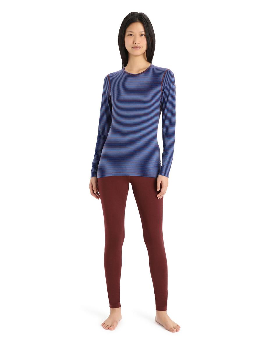 Women's Icebreaker Merino 200 Oasis Long Sleeve Crewe Thermal Top Base Layers Lazurite / Espresso | CA 1021OKIR